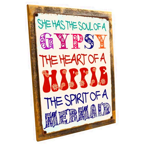 Homebody Accents Gypsy Soul Sign, She Has the Soul of a Gypsy the Heart of a Hippie the Spirit of a Mermaid, Boho Wall Decor, Hippie Room Decor Gift for Women, Made in USA - 12