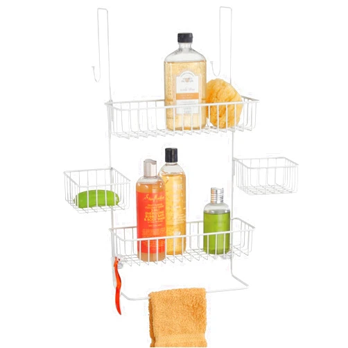 mDesign Steel Over The Door Shower Caddy - Hanging Shower Organizer Rack w/ 4 Baskets, 2 Hooks - in-Shower Hanging Caddy for Bathroom - Over Door Shower Caddy Hanger - Klypon Collection - Matte White