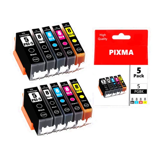ColorInk PGI-5 CLI-8 Large Capacity Ink Cartridges PGI5 CLI8 New Updated Chips Replacement for Canon PIXMA iP4200 iP4500 iP5200 MP-500 MP-530 MP-830 MP-950 MX-850 (PGBK2,BK2 C2 M2 Y2,Total 10 Pack)