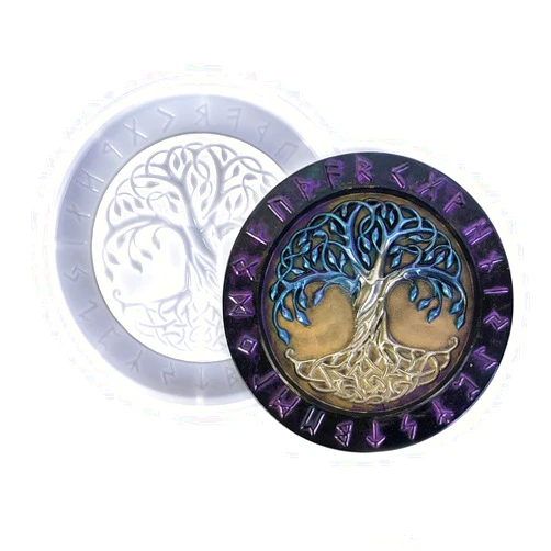 Finyoffiy Tree of Life Resin Mold Round Epoxy Silicone Mold DIY Wall Pendant Decoration Window Hanging Crafts for Housewarming Gift Home Wall Decoration (Round)