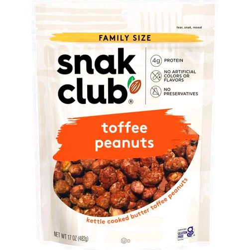 Snak Club Toffee Peanuts, Praline coated, Sweet cream, Family Size, 17 Ounce