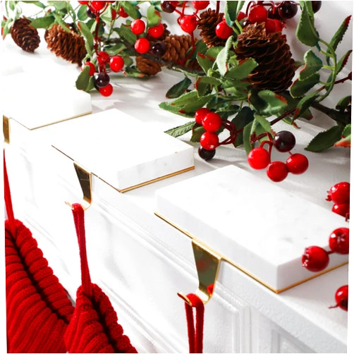 Fonder Mols Christmas Stocking Holders for Mantle, Heavy Deauty Xmas Fireplace Hanger Hooks Metal Grips Clips (2, White Marble)