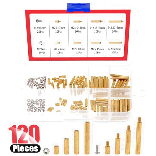 Hilitchi 120pcs M2 Male Female Brass Spacer Standoff Screw Nut Assortment Kit(Brass M2)