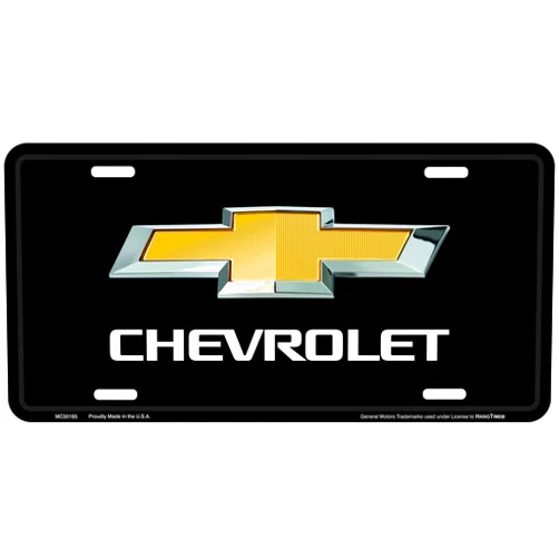 HangTime Chevrolet License Plate with Bow Tie and Black Background 6 X 12 inches
