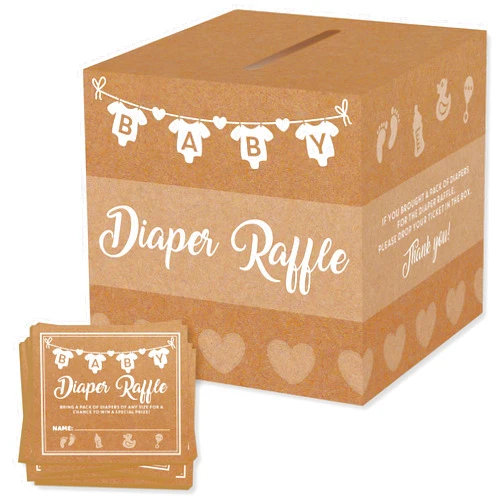 Party Hearty Baby Shower Games for Girl or Boy, 50 Diaper Raffle Tickets, Diaper Raffle Ticket Cards Box, Baby Shower Decorations, Raffle Prizes, Baby Shower Ideas