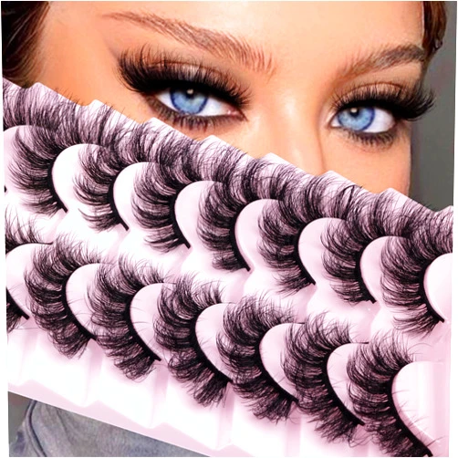 Yawamica False Eyelashes Fluffy Wispy Mink Lashes 16mm Natural Full Volume Pestañas Cat Eye Lashes 9 Pairs by Yawamica Black