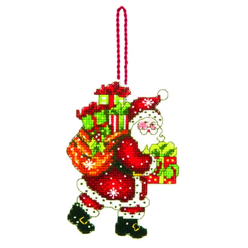 DIMENSIONS Counted Cross Stitch Santa with Bag Christmas Ornament Kit, 3.5'' W x 4.5'' H