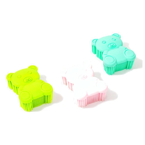 Penepico Premium Sensory Brush for Kids or Autism,Soft Silicone Body Scrubber,2 in 1 Sensory Room Occupational Therapy Sensory Brushes,Silicone Loofah,Pets Shower Brush Bath Brush Shampoo Brush（Bear-Green）