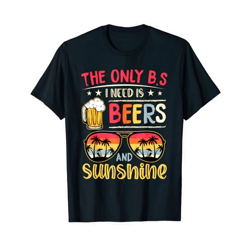 Retro Beach Vacation Summer Quotes 2023 Apparel The Only BS I Need Is Beers and Sunshine Retro Beach Grange T-Shirt