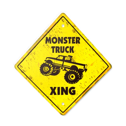 SignMission Monster Truck Vintage Crossing Sign Zone Xing | Indoor/Outdoor Plastic | 12