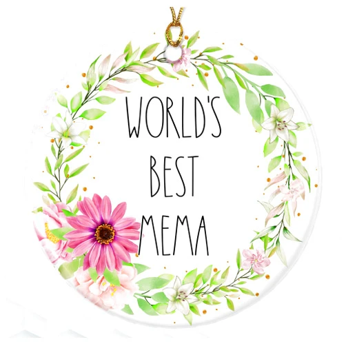 BoomBear Mema Ornament - World's Best Mema Ornament - Rae Dunn for Mema - Best Mema Ornament - Birthday Gift for Mema - Ceramic Ornament Both Sides, White