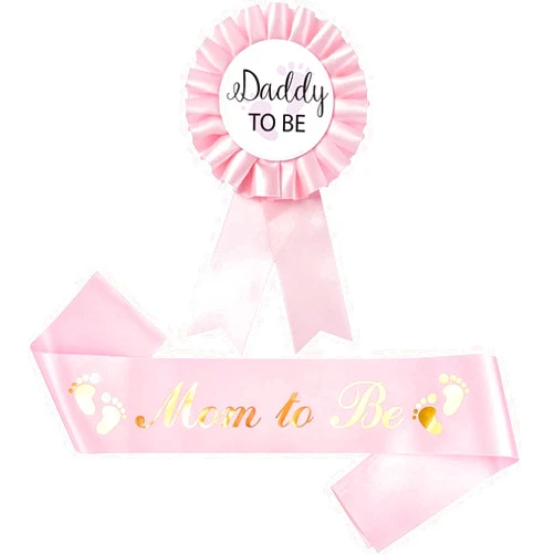 Akebrog Baby Shower Mom To Be Sash And Tinplate Badge Daddy To Be Combo Kit,Baby Gender Reveal Party Gifts (Light Pink)