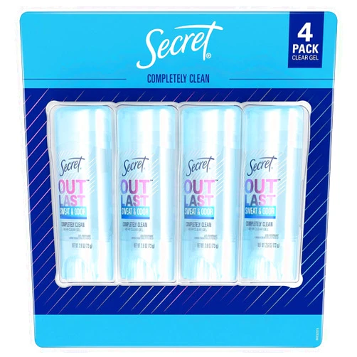 Secret Outlast Anti-Perspirant Deodorant Clear Gel Completely Clean - 2.7 oz, Pack of 4