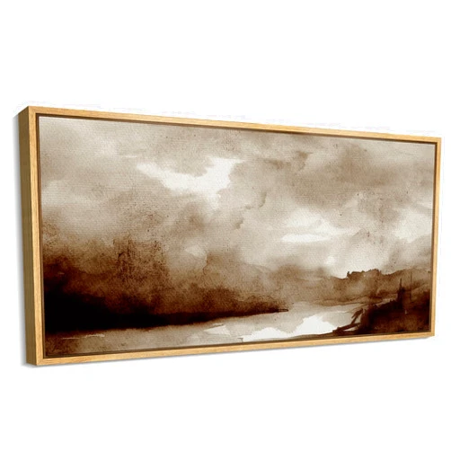 SIGNFORD Extra Large Framed Canvas Print Wall Art Moody Landscape Sepia Toned Illustrations Modern Art Calm Warm for Living Room, Bedroom, Office - 60