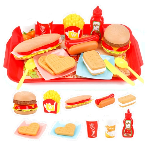 Sotodik Pretend Play Food Set for Children,Removable Fast Food Playset with Tray Hamburger Hotdog Fries Combo,Play Kitchen Accessories Role Play Toys,Educational Gift for Kids Boys Girls (15 PCS)