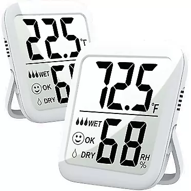 ANTONKI Humidity Gauge, 2 Pack Max Indoor Thermometer Hygrometer Humidity Meter Temperature and Humidity Monitor with Dual Sensors for Bed Room, Pet Reptile, Plant, Greenhouse, Basement, Humidor, Guitar Indoor Temperature and Humidity Gauge 2 Pack - Space Grey
