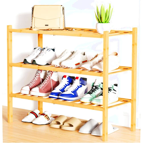 Smiry Shoe Rack, 3 Tier Bamboo Shoe Organizer, Stackable Free Standing Wooden Shoe Storage Shelf for Closet, Entryway, Front Door Entrance, Natural