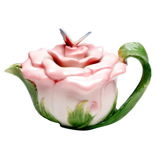 Cosmos Gifts, Butterfly on Rose Teapot, Ceramic, 5-1/2 Inches High