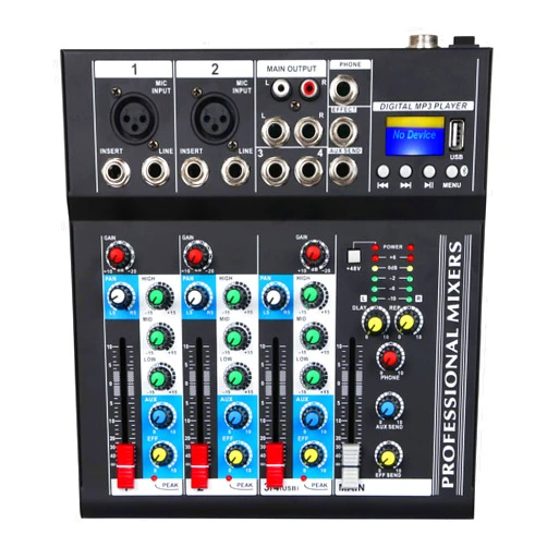 Depusheng HT4 Bluetooth Compatible Professional Portable Digital DJ Console w/USB 4 Channel Mixer Audio Interface-Mixing Boards For Studio Recording, Black