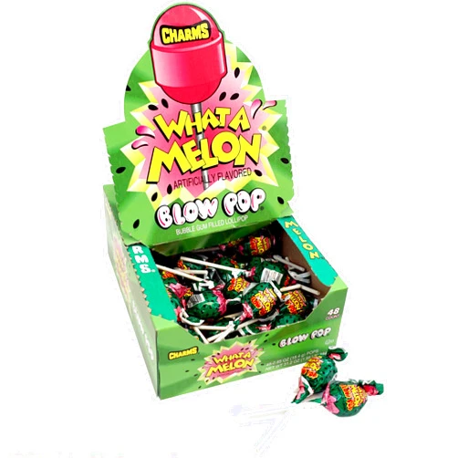 The Hampton Popcorn Company Charms Blow Pop, What-A-Melon Lollipop, 48 Count Box (Pack of 1)