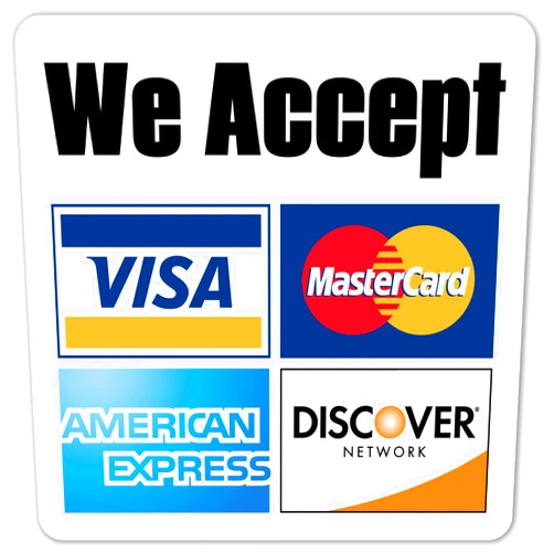 STICKER FRENZY We Accept Major Credit Cards AmEx MasterCard Visa Discover Payments | Convenient Store Window, Door