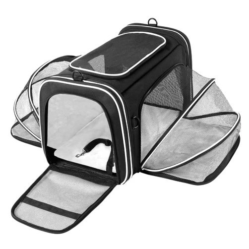 MASKEYON Airline Approved Expandable Pet Carrier with Mesh Pockets, Shoulder Strap, Washable Pads - For 2 Cats, Kittens, Puppies, Dogs