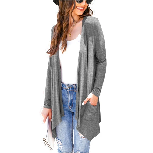 Veryoung Women's Lightweight Cardigan Casual Soft Long Sleeve Floral Knit Cardigans with Pockets High Low Hem Draped Duster