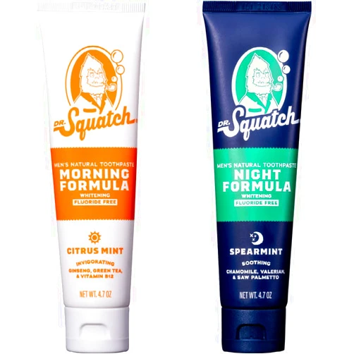 Dr. Squatch Teeth Whitening Toothpaste Kit - Day and Night Flouride Free Natural Toothpaste (1 Citrus Mint + 1 Sooth Spearmint Tooth Paste) 4.7 oz Tubes