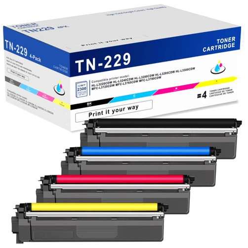 TANFENJR TN-229 TN229 Toner Cartridge Replacement for Brother TN229 TN229XL HL-L3220CDW HL-L3280CDW HL-L3240CDW MFC-L3780CDW Series, High-Yield TN229 4-Pack (Black, Cyan, Magenta, Yellow)
