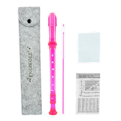 ENGIEGEE SJOYS ENGIEGEE 8-Hole Soprano Descant Recorder Kids Music Flute with Cleaning Rod & Case Bag For School Student Home Entertainment Transparent Pink