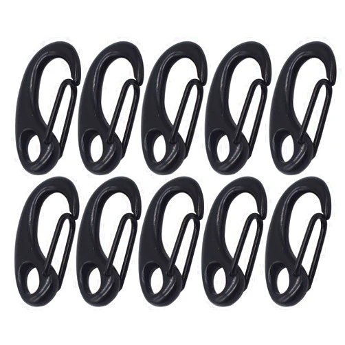 Bytiyar 10 PCS 1.25 inch Metal Small Snap Hook Clips with Mini Fixed Eye-Hole Egg Shape Spring Hook Clasps Carabiners Quick Link Keychain Buckles for Pet Clips Id Tag Holder, Black