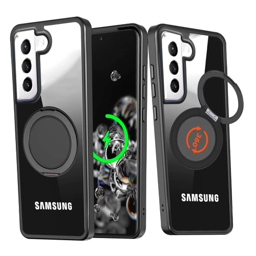 SHBDZGS for Samsung Galaxy S21 Magnetic Case [Compatible with Magsafe] Stand Hard PC Back [Built-in Metal Magnetic Stand] Slim Fit Anti Yellow Clear Shockproof Protective Phone Cover,Stand Black