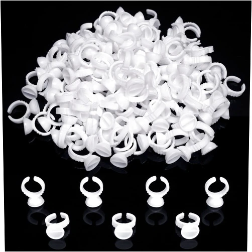 Akstore 200PCS Disposable Makeup Glue Rings Plastic Nail Art Tattoo Glue Rings Holder Eyelash Extension Rings Adhesive Pigment Holders Finger Hand Beauty Tools (Seperated)