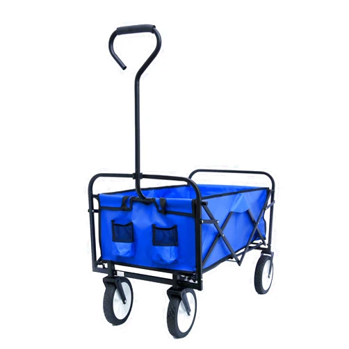 DUNTANG Camping Wagon Folding Wagon Garden Cart Shopping Trolley Collapsible Beach Cart Heavy Duty 150 Lbs Utility Use with Side Bag and Storage Bag - Blue
