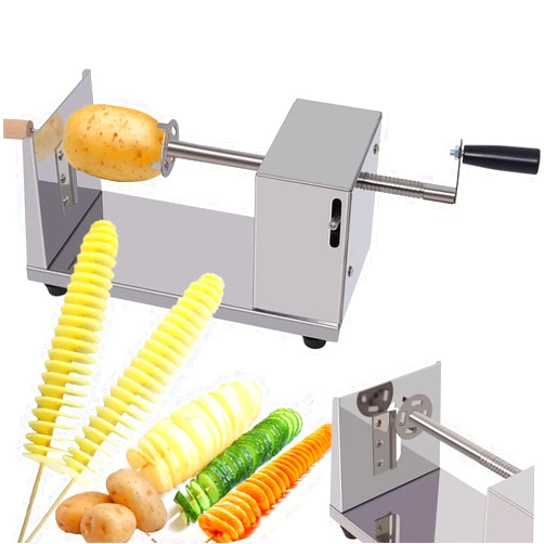 Hoqqf Twisted Potato slicer, Cortador de Papas en Espiral Tornado Curly Fry Cutter with Stainless Steel skewers, Manual Spiral French Fries Cucumbers Carrots DIY BBQ Slicer with Reusable Stick