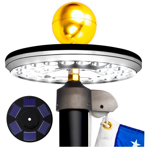 Deneve Deluxe Black 2nd Generation Flag Pole Light Solar Powered, 1300 Lumen Weatherproof Solar LED Light for Most Flagpoles, 100% Flag Coverage from Dusk to Dawn for 12+ Hours, Black