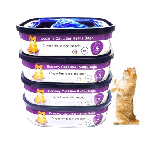 Ecosmy 28 feet Cat Litter Refill Bags with 7-layer material effectively prevents odors Compatible with Litter Cat Genie Standard, Plus and XL Pail Refills, Can Use Up to 4 Months by 1 Bags