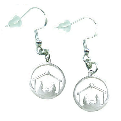 DivinejewelsbyBarb Handmade Christmas Earrings, Laser Cut Stainless Steel Nativity Scene on Sterling Silver Ear Wires