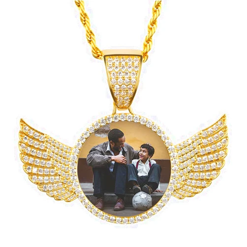 YIMERAIRE Chain Pendant 18K Gold Plated Hip Hop Jewelry Picture Pendant Necklace for Men Angel Wing Necklacewith Pendant Custom Jewelry Valentines Day Gifts