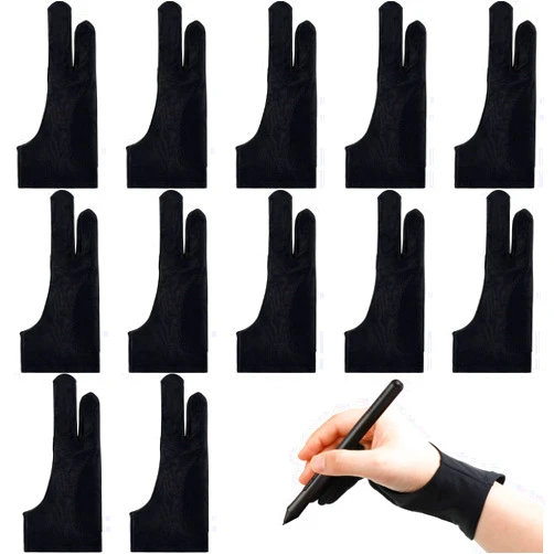 Silipull 12 Pcs Artist Drawing Glove Digital Art Glove with Two Fingers Tablet Artist's Drawing Glove for Stylus Pen Graphic Tablet Sketching Painting for Right Left Hand
