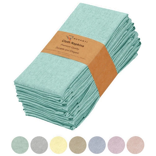 Ruvanti Cloth Napkins Set of 12, 18x18 Reusable Napkins Cloth Washable, Soft & Durable Table Napkins, Poly Cotton Fabric Dinner Napkins for Parties, Christmas, Thanksgiving, Weddings - Teal