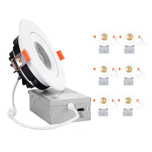 TWcctcorp 6 Pack 3 Inch LED Recessed Ceiling Light with Junction Box, Airtight Gimbal Eyeball Slim Downlight, CRI80+, 3000K-5000K Selectable, 8W 75W Eqv, 650LM Dimmable Panel Light, ETL & Energy Star Certified