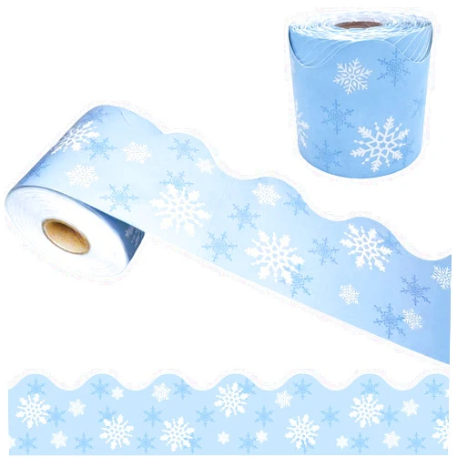 TZIFQO 69 Feet Winter Snowflake Bulletin Board Borders,Snowflake Pattern Borders Trim Border Stickers for Classroom Decoration Strips Winter Christmas Chalkboard Wall Decor