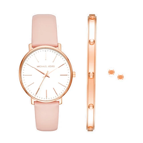 Michael Kors Pyper Three-Hand Blush Leather Women's Watch and Jewelry Gift Set (Model: MK1078SET)
