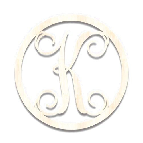 Back40Life - Precision Cut Vines Circle Wood Monogram Letter - 13-inch Unfinished K