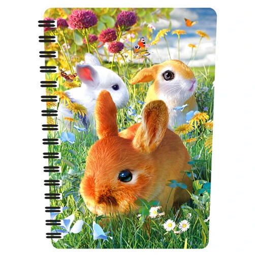 3D LiveLife Jotter - Bunnies from Deluxebase. Lenticular 3D Bunny 6x4 Spiral Notebook with plain recycled paper pages. Artwork licensed from renowned artist David Penfound