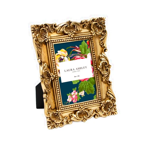 Laura Ashley 2x3 Gold Ornate Textured Hand-Crafted Resin Picture Frame with Easel, for Tabletop & Wall Display, Decorative Floral Design Home Décor, Photo Gallery, Art & More (2x3, Gold)