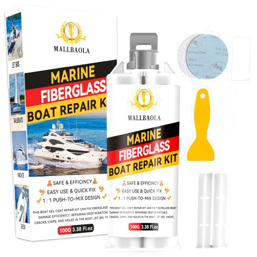 Mallbaola Marine Fiberglass Repair Kit for Boats, Gel Coat Repair Kit for Boats, Epoxy Filler for Fiberglass Boats Fix Holes, Chips and Deep Cracks, Gelcoat Repair kit for Fiberglass, Acrylic, Porcelain(White)