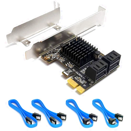 Ziyituod SATA Card, 4 Port with 4 SATA Cable, SATA Controller Expansion Card with Low Profile Bracket, Non-Raid, Boot as System Disk, Support 4 SATA 3.0 Devices