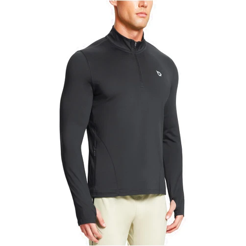 BALEAF Mens Long Sleeve Running Shirts Fleece Pullover Quarter Zip Pockets Cold Weather Winter Gear
